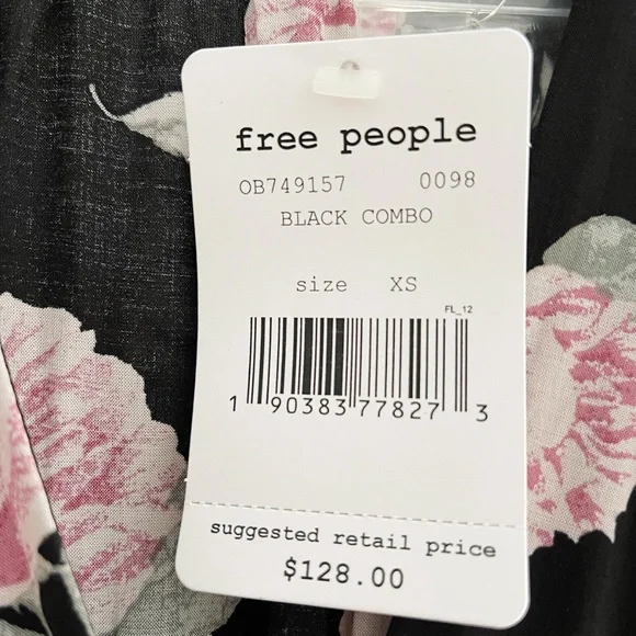 FREE PEOPLE Love of My Life Midi dress black with pink green flower print NWT - Picture 5 of 13